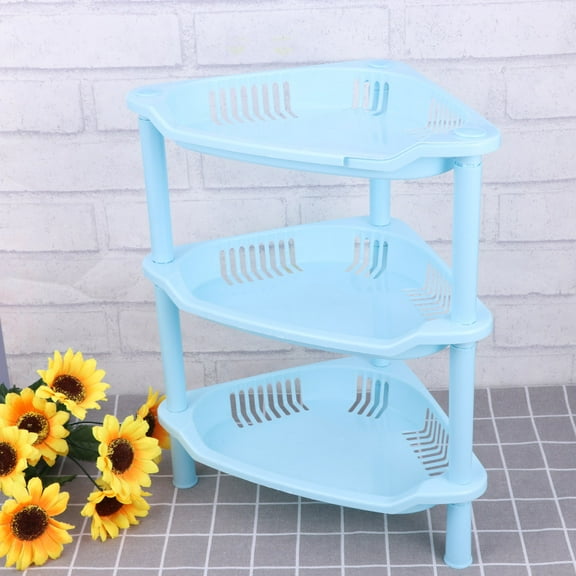 BESTOYARD Bathroom Corner Organizer Pink Plastic Storage Shelves for Home Kitchen Organization 1Pcs