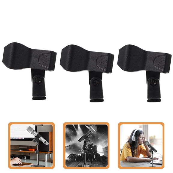 BESTOYARD 3Pcs Universal Black Plastic Microphone Clips Durable Lightweight Mic Stand Holders for Portable Use