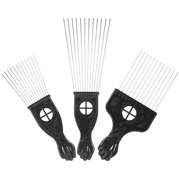 BESTOYARD Black Stainless Steel Metal Pick Comb, Double-Sided, for Comfortable Combing and Styling - 3Pcs