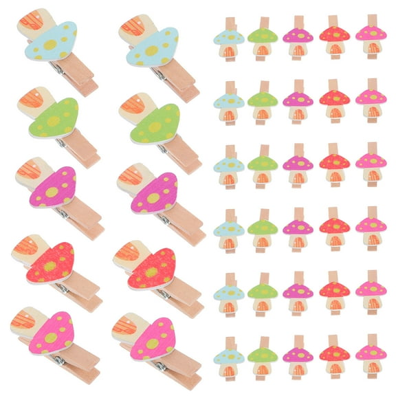 BESTOYARD 50Pcs Decorative Wooden Mushroom Clips for Photo Collage Card Banner and Snack Holding