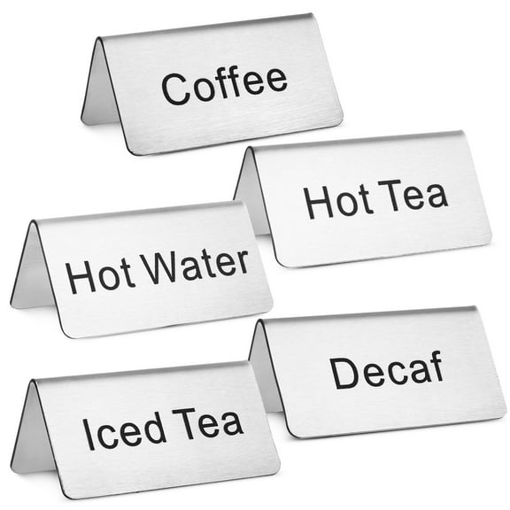 BESTOYARD Multi Color Stainless Steel Coffee Signs for Decor Easy to Read Table Tent Signs Set of 5