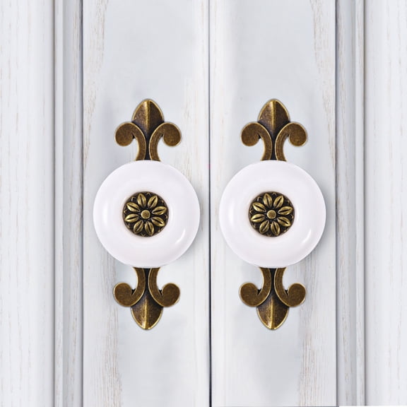 BESTOYARD 8Pcs Zinc Alloy Door Handle Knob Set Retro Style Ceramic Pulls White Tanned