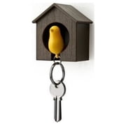 BESTOYARD Coffee Brown Birdhouse Keychain with Yellow row Alarm Whistle Adhesive Backing