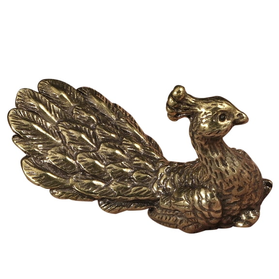 BESTOYARD Golden Brass Peacock Statue with Intricate Copper Carving for Office Decoration