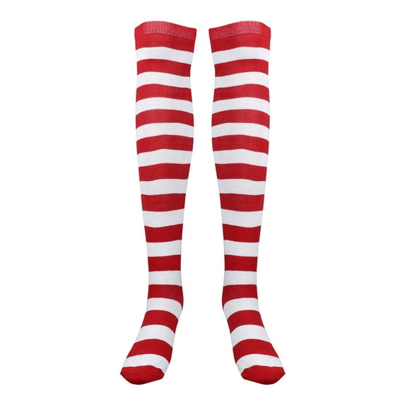 BESTOYARD Christmas Red White Stockings Thigh High Striped Over Knee Socks for Women Girls Average Size