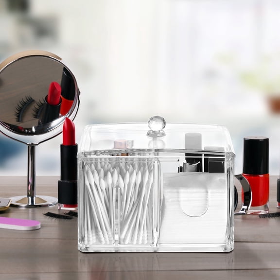 BESTOYARD Clear Cotton Pads Organizer with Lid and Crystal Handle for Swab Storage Cosmetic Supplies Holder