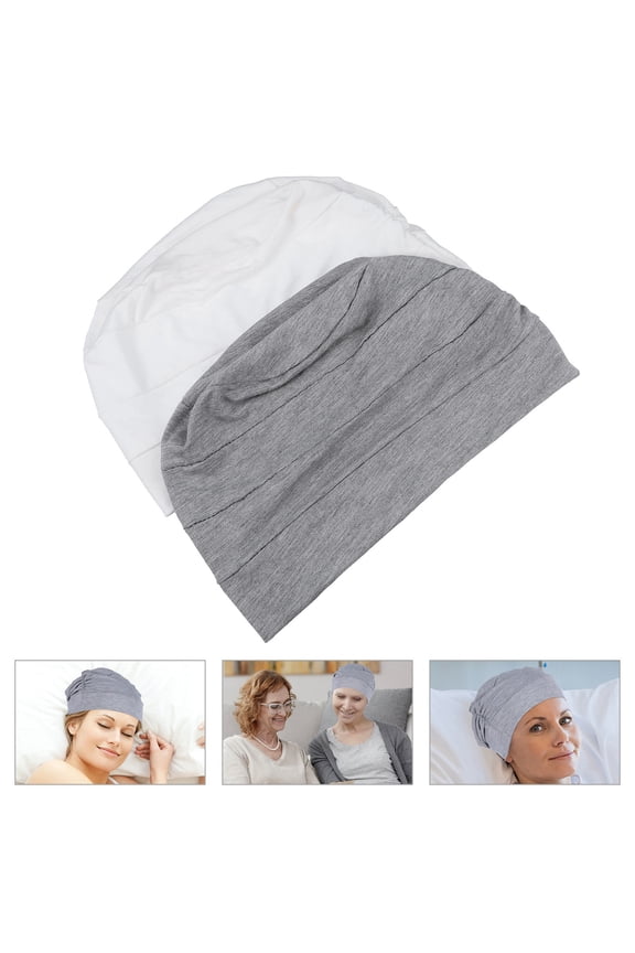 Elastic Night Sleep Hat 2Pack Cotton with Dust Protection for Women White