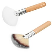 BESTOYARD Fan Shape Blush Brush Powder Application Face Makeup Brush Wood 2Pcs