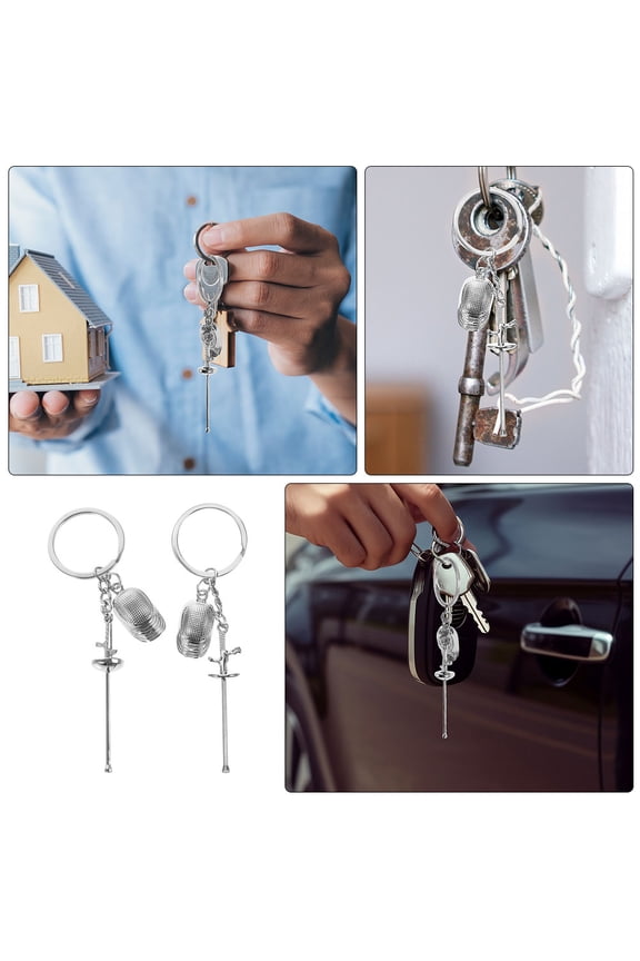 2Pcs Fencing Sword Keychain Silver Foil and Epee Design Sports Fan