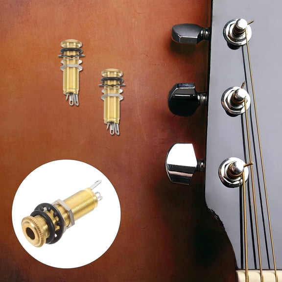 BESTOYARD Guitar Cylinder Output Jack in Golden with Strap Button and 3 Prong Mount for Bass and Guitar