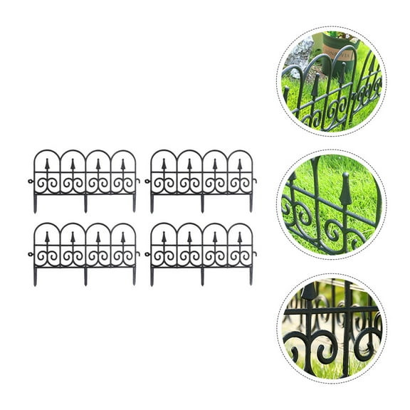 BESTOYARD 4Pcs Decorative Black Garden Fence Panels Flexible Outdoor Lawn Border