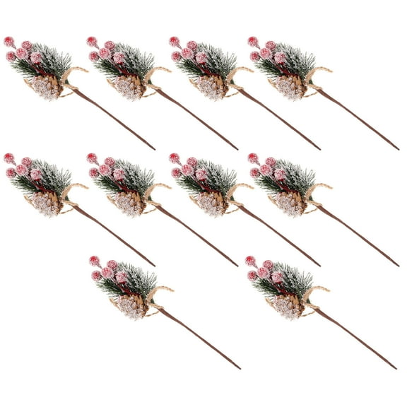 BESTOYARD 10Pcs Artificial Pine Picks with Red Berry Needles for Wedding Party Home Decoration