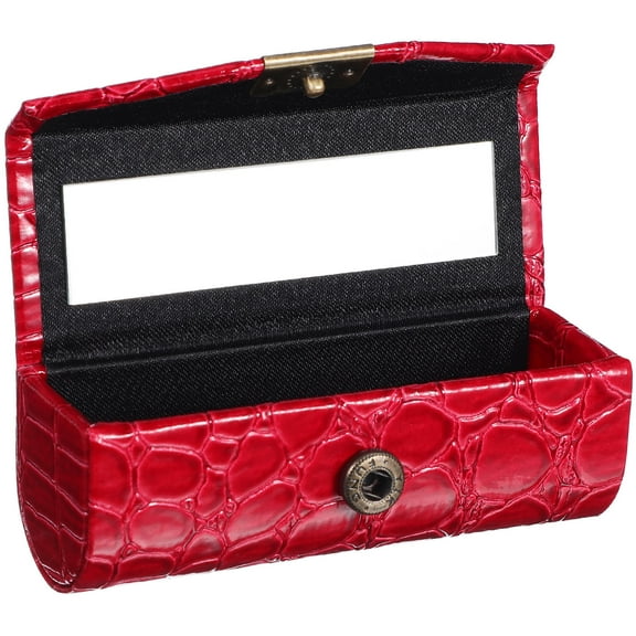 BESTOYARD Red Single Lipstick Case Secure Holder with Mirror Stylish Lip Gloss Organizer