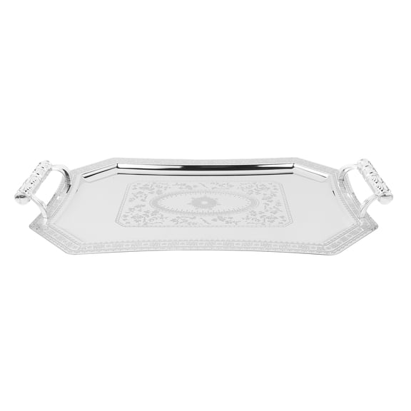 BESTOYARD Silver Serving Tray with Handles Stainless Steel Vintage Serving Platter for Entertaining
