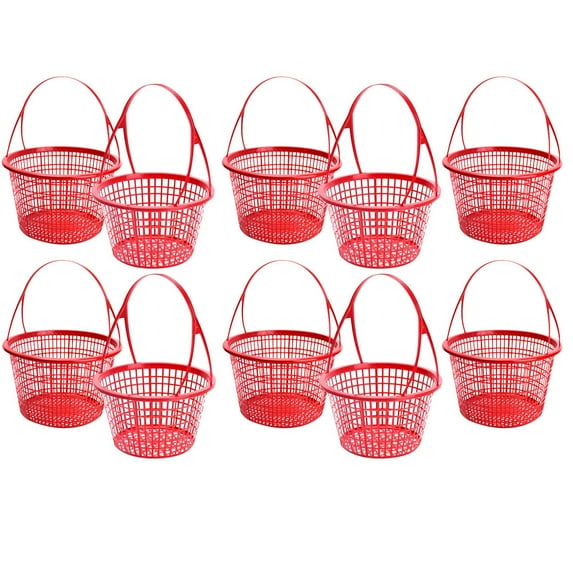 BESTOYARD 10Pcs Lightweight Red Plastic Basket with Handle for Fruit and Vegetable Storage