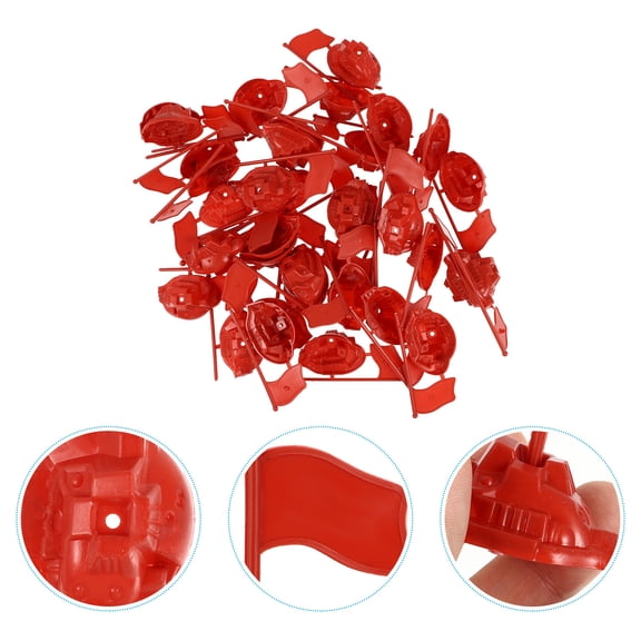 BESTOYARD 50 Sets Red Flag Model Set Plastic Miniature Flag Home Decoration Scene Setup Collectors