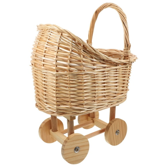 BESTOYARD Small Basket with Handle Stroller Shaped Flower Basket Rattan 1Pack