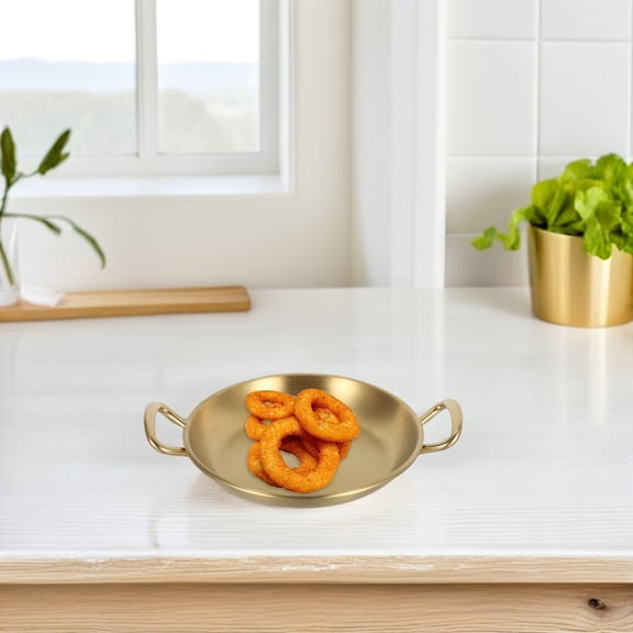 BESTOYARD Golden Stainless Steel Food Plate with Double Handles for Serving Snacks Fruits and Desserts