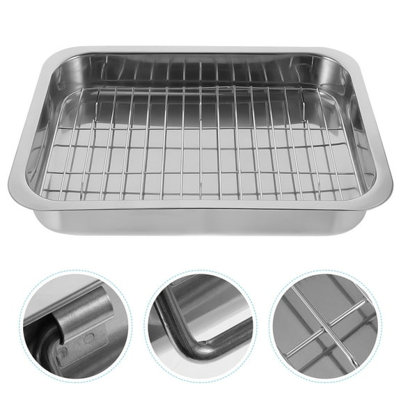 BESTOYARD Large Roasting Pan with Rack Baking Tray with Rack Silver Rectangular Cooking Hosts 1 Set