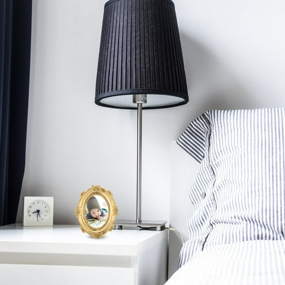 BESTOYARD Vintage Gold Picture Frames Oval Resin Hold Photo Decorative Item Office 1Pack