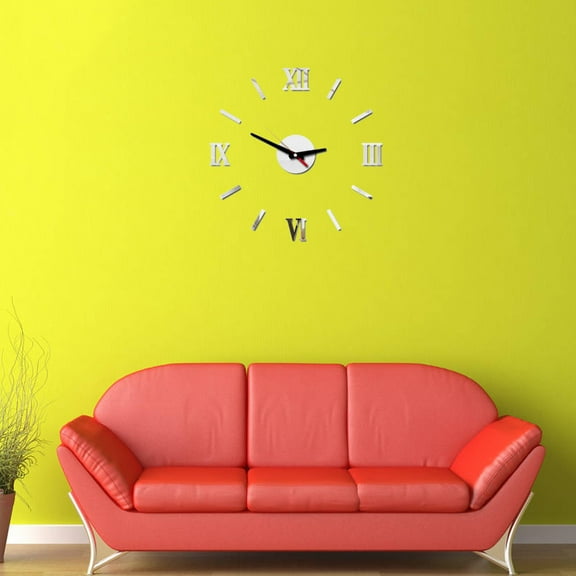 BESTOYARD Wall Clock with Roman Numbers Silver Decorative Silent Movement Clock 1Pcs