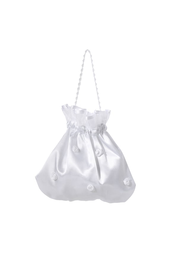 BESTOYARD White Satin Bridal and Bridesmaid Handbag with Flower Decoration, Elegant Flower Decor Bag