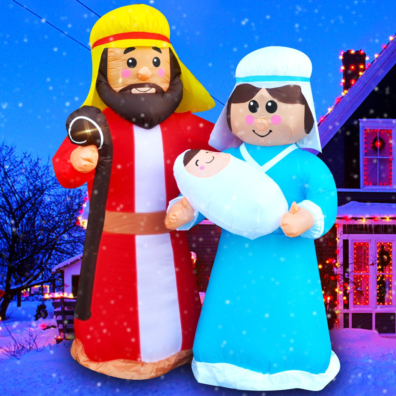 BESTPARTY Christmas Inflatables Decor,LED Light Jesus Family Christmas