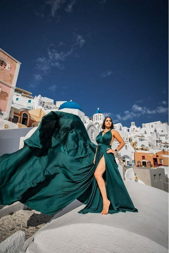 "BESTSELLER UNIQUE Long Flying Dress | Flying Dress for Photoshoot| Long Train Dress | Photoshoot Dress | Flowy Dress | Satin Dress | Santorini Flying Dress "