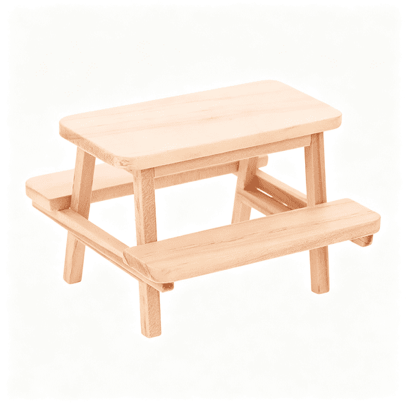 BESTSKY 1:12 Scale Mini Wooden Picnic Table,Dollhouse Furniture Outdoor|Unfinished Wood Miniature Patio Table Prop for Fairy Garden,Diy Crafts Accessories for 3-4 Inch Figures Dollhouse Scenes