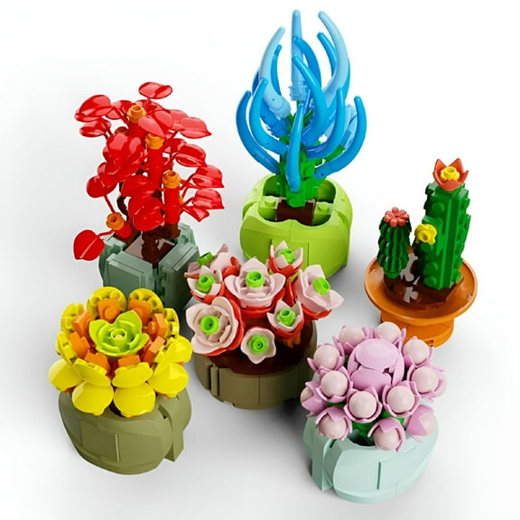 BESTSKY 1 Pack Succulent Block Flower Bouquet Building Kit Model Building Blocks Blind Box