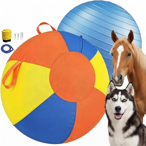 BESTSKY 10/18/22" Herding Ball for Dogs & Horses - Tear-Resistant Inflatable Toy with Heavy-Duty Handle Cover & Pump - Durable Exercise Ball for Large Pets (Large)