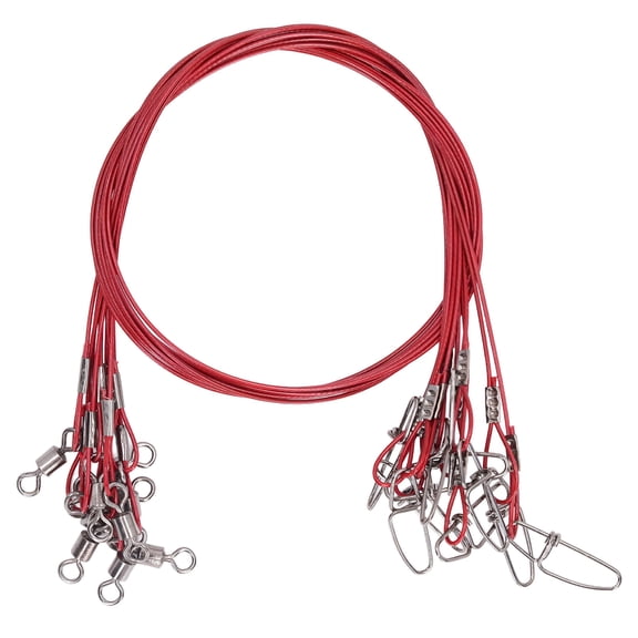 BESTSKY 10 Pack 50cm Fishing Wire Leaders with Swivels - Anti-Bite Line Leaders Red