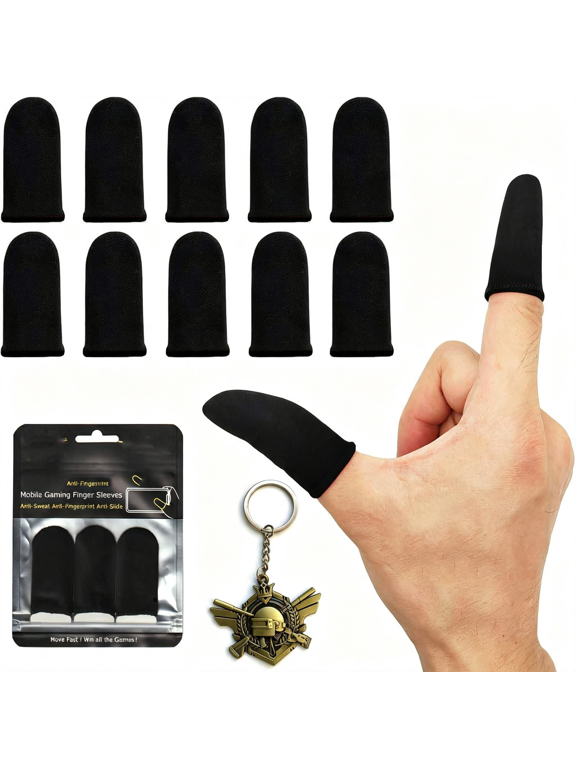 10 Pack Mobile Phone Gaming Finger Sleeves with Badge Keychain | Cell Phone Game Finger Gloves Compatible with All Touchscreen Devices, 0.15Mm Superconducting Nanofibers