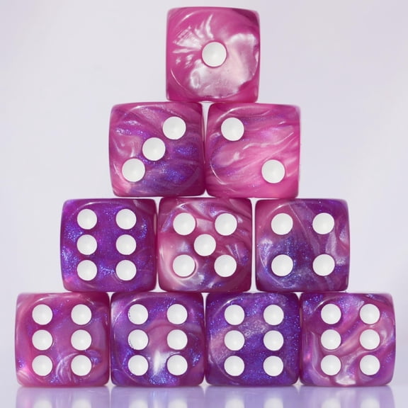 BESTSKY 10 Pc D6 Dice 16Mm Acrylic Dice Set for Rpg Table Games and Board Games (Pink + Blue)