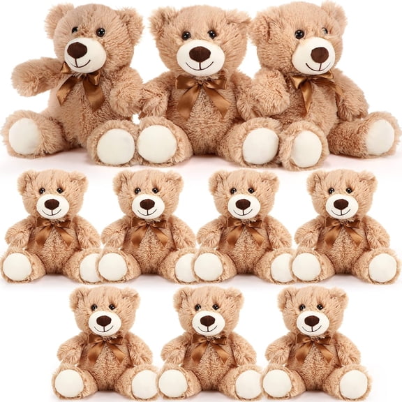 BESTSKY 10 Pcs Bears Stuffed Animal Plush Toys 14"Es Birthday Party Favors 14"Es Small Teddy Bear(Light Brown)