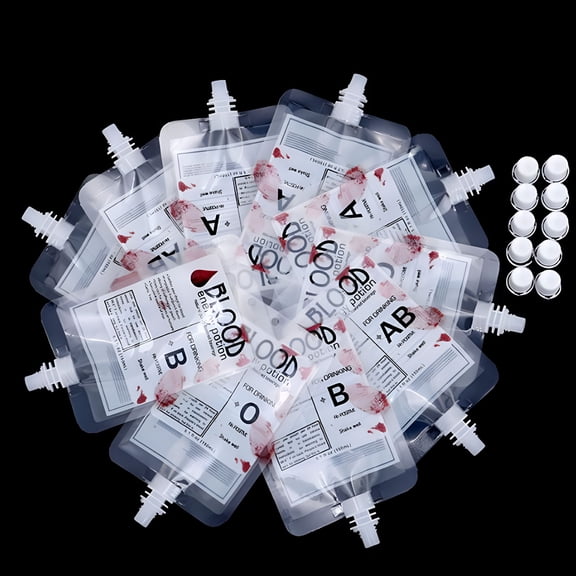 BESTSKY 10 Pcs Halloween Blood Bag Drink Pouches, Reusable Empty Blood Container Props for Vampire Cosplay, Hospital Theme Party, and Holiday Decorations