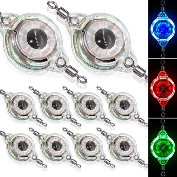 BESTSKY 10 Pcs LED Fishing Lures, Underwater LED Lighted Bait Flasher, Deep Drop Ice Fishing Spoons, Fish Eye Attractive Light Lures, Deep Sea Saltwater Trolling Bait Kit for Bass Halibut