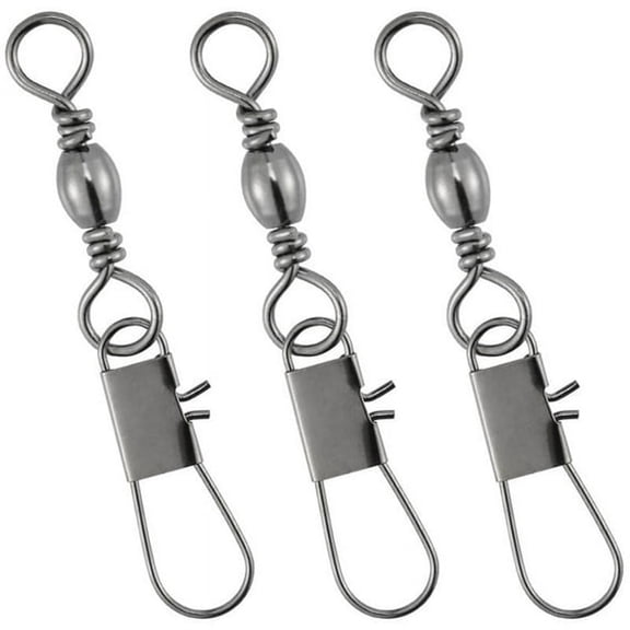 BESTSKY 100 Pack Fishing Barrel Swivels Snaps,Freshwater Swivels Fishing Tackle Safety Snap Interlock Snaps Stainless Steel Swivels Snaps Hooks Connector Leader Rig (Size 5,40Lb)