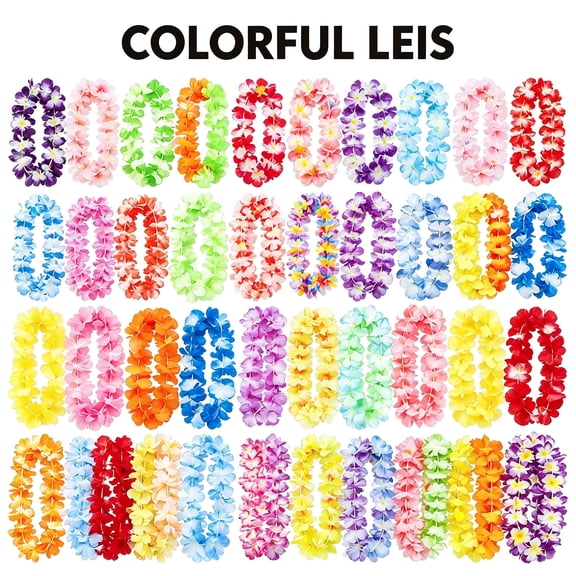 BESTSKY 100 Pcs Hawaiian Leis for Luau Party Silk Flower Adjustable Necklace Tropical Hula Dance Decor Summer Beach Pool Party Decorations Favors Supplies Wedding