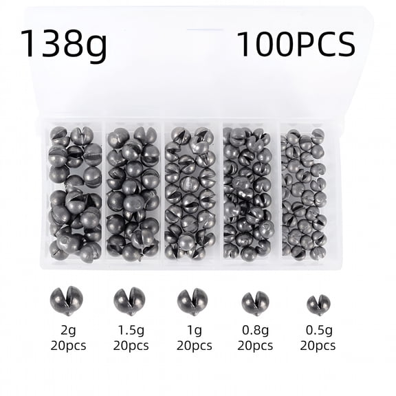 BESTSKY 100 Pcs Round Split Shot Fishing Weights Set, Removable Sinkers for Angling, Tackle Accessories for Lake & River