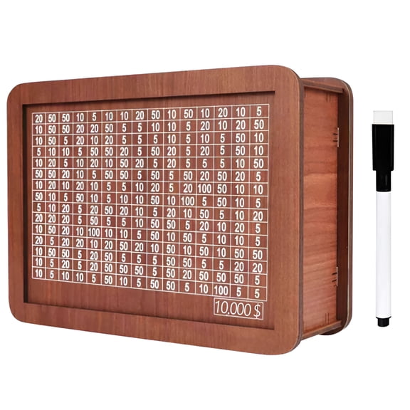 BESTSKY 10000 Savings Challenge Box,Wooden Savings Box with Counter,Wooden Money Box for Cash with and Numbers
