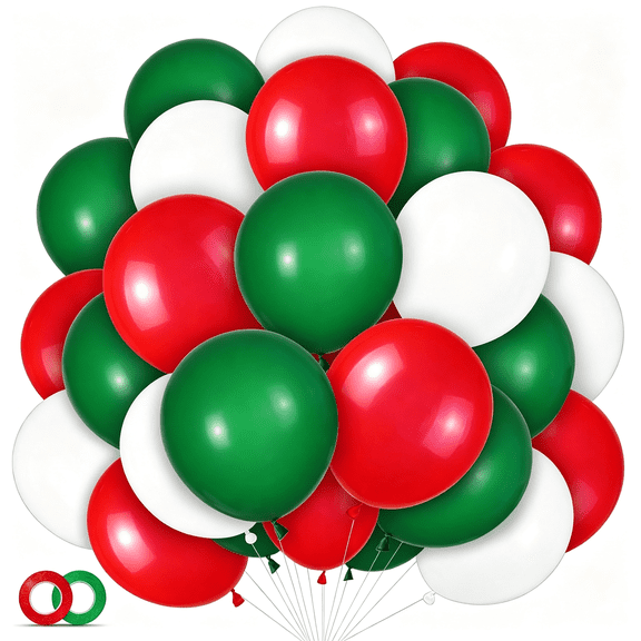 BESTSKY 100Pcs Christmas Red Green Balloons 12In Red Green and White Latex Balloons with 65Ft Ribbon for Christmas Birthday Baby Shower Christmasin July Balloons Party Decorations