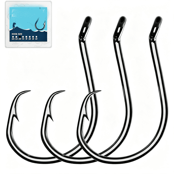 BESTSKY 100Pcs Circle Fishing Hooks,Carbon Steel Hooks for Saltwater Freshwater,Salt Water Fish Hooks for Trout Catfish Octopus with Fishing Hooks