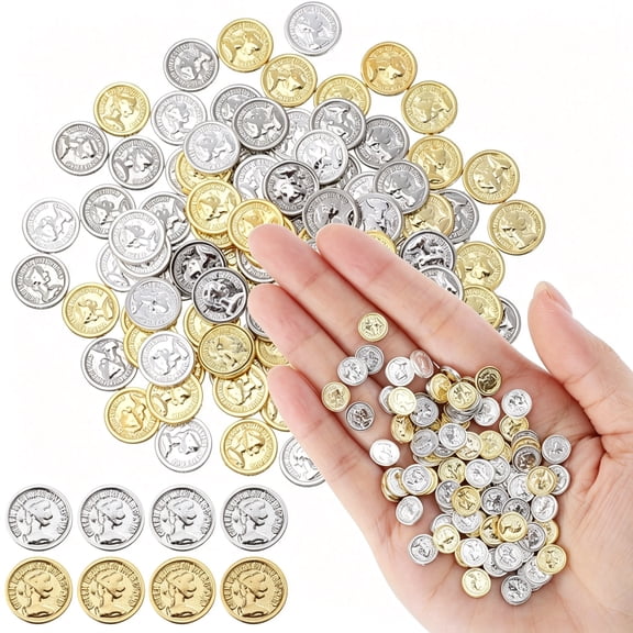 BESTSKY 100Pcs Miniature Coins for Crafts Tiny Fake Gold Coins Metal Dollhouse Gold Brick Coin for Fairy Micro Landscaping Display Decoration Accessories Garden
