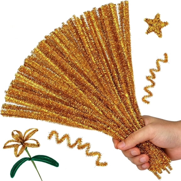 BESTSKY 100Pcs Pipe Cleaners Glitter Golden Chenille Stems Craft Supplies | Pipe Cleaners Craft Supplies, Pipe Cleaners Bulk Fuzzy Sticks for Diy Art and Craft Projects Home Decoration