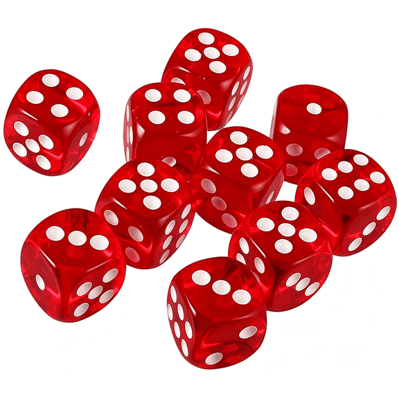 BESTSKY 10Pcs Polyhedral Dice - D6 Acrylic Dice (16Mm, Transparent Red) for Rpg, Mtg, Dnd, Table Games 10Pcs Transparent Red Red Dice