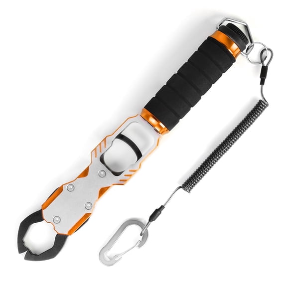 BESTSKY 11" Aluminum Alloy Fish Lip Gripper with Scale - 40Lbs Saltwater Fishing Grabber Tool,360 Swivel Non-Slip Handle,Corrosion-Resistant Fish Holder for Caught Fish,Fish Control Tackle