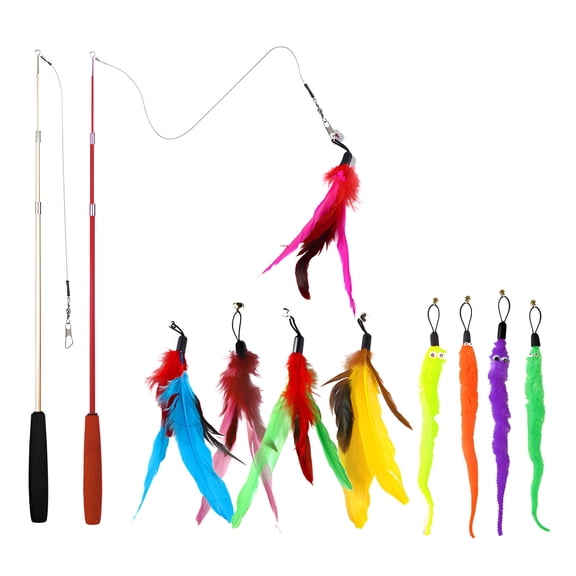 BESTSKY 11Pcs Kitten Toys,Telescoping Rod Design Cat Wand Toy,Smooth Flexible Rod Body Cat Accessories for Indoor Cats