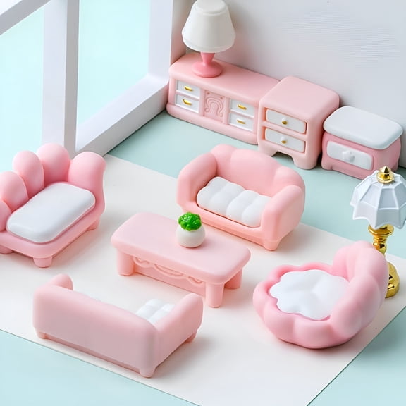 BESTSKY 11Pcs Mini Pink Furniture,Dollhouse Decoration Accessories,Miniature Living Room Decor Items,Miniature Dollhouse Accessories,Miniature Stuff