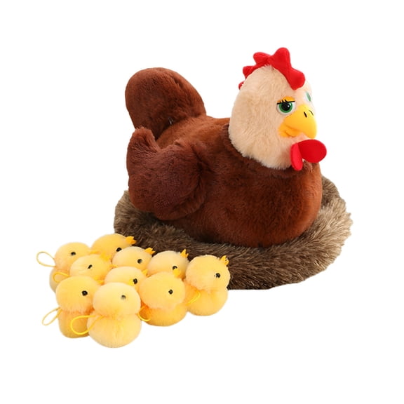 BESTSKY 12 Inch Chicken Plush Toy Set with Chicks and Nest, Interactive Hen Stuffed Animal, Farm Pretend Play Gift for Kids